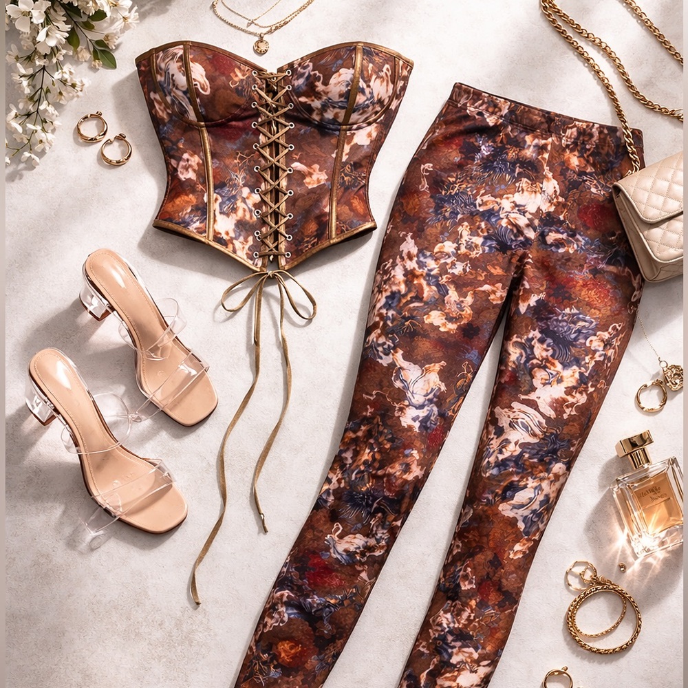 2 piece Brown Angel corset and leggings outfit - Picture 2 of 11